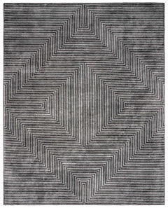Quartz Patterned Sheen Gray/Green Viscose Rug - Ornate Home