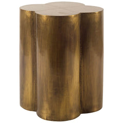 Quatrefoil Gold/Brass Flower Cladding Accent Table with Wooden Top - Ornate Home