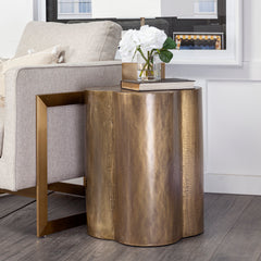 Quatrefoil Gold/Brass Flower Cladding Accent Table with Wooden Top - Ornate Home