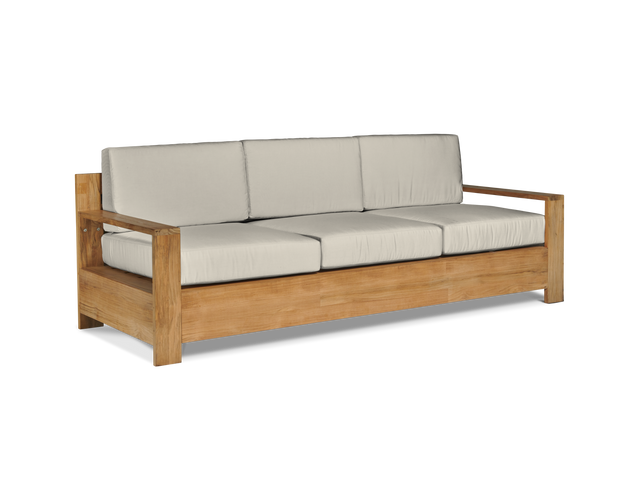 Qube 3-Person Teak Canvas Outdoor Sofa with Sunbrella® Cushion - Ornate Home