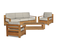Qube 3-Person Teak Canvas Outdoor Sofa with Sunbrella® Cushion - Ornate Home