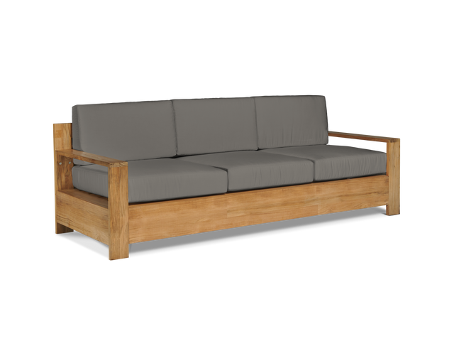 Qube 3-Person Teak Charcoal Outdoor Sofa with Sunbrella® Cushion - Ornate Home