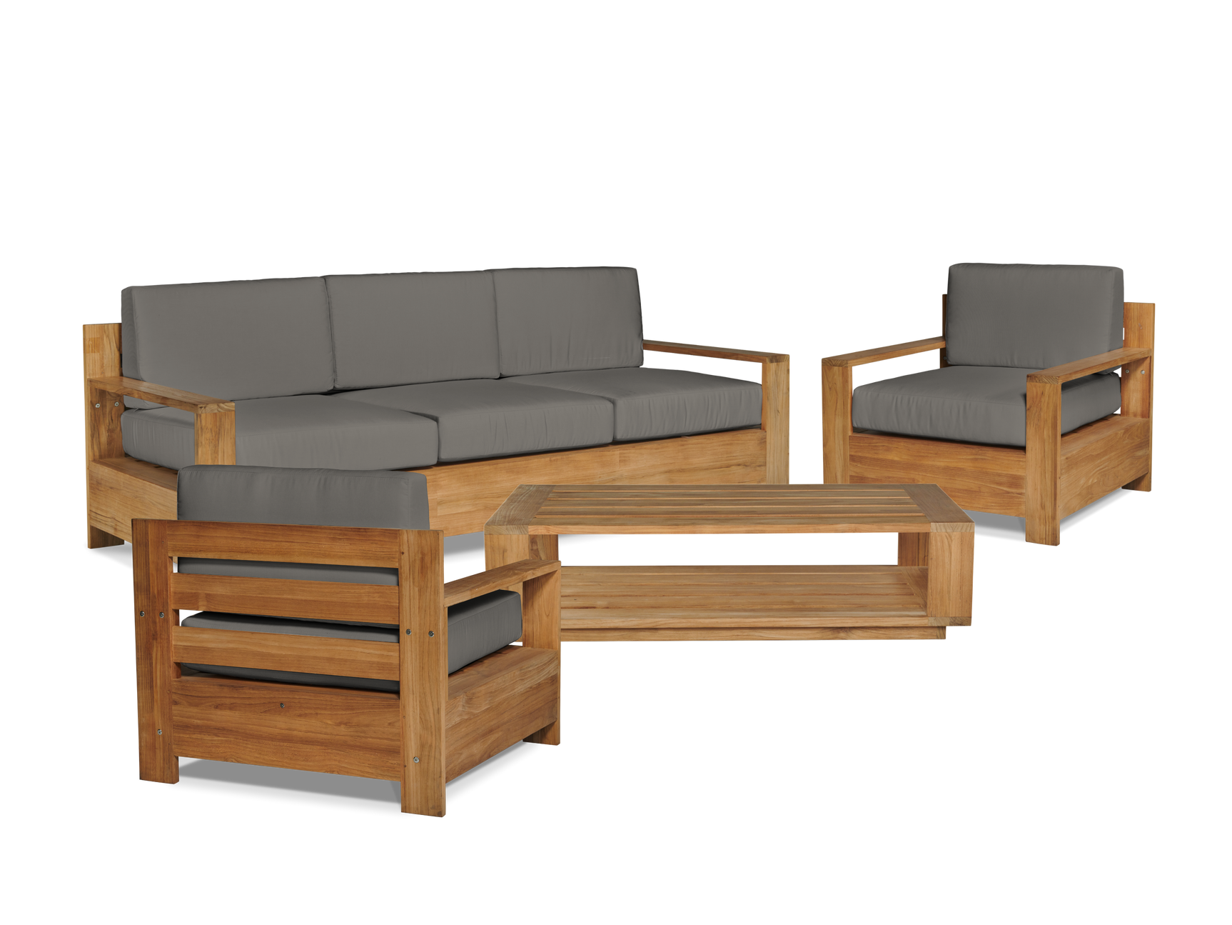 Qube 3-Person Teak Charcoal Outdoor Sofa with Sunbrella® Cushion - Ornate Home