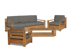 Qube 3-Person Teak Charcoal Outdoor Sofa with Sunbrella® Cushion - Ornate Home