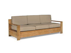 Qube 3-Person Teak Fawn Outdoor Sofa with Sunbrella® Cushion - Ornate Home