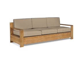 Qube 3-Person Teak Fawn Outdoor Sofa with Sunbrella® Cushion - Ornate Home