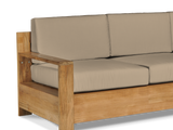 Qube 3-Person Teak Fawn Outdoor Sofa with Sunbrella® Cushion - Ornate Home