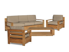 Qube 3-Person Teak Fawn Outdoor Sofa with Sunbrella® Cushion - Ornate Home