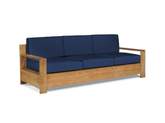 Qube 3-Person Teak Navy Outdoor Sofa with Sunbrella® Cushion - Ornate Home