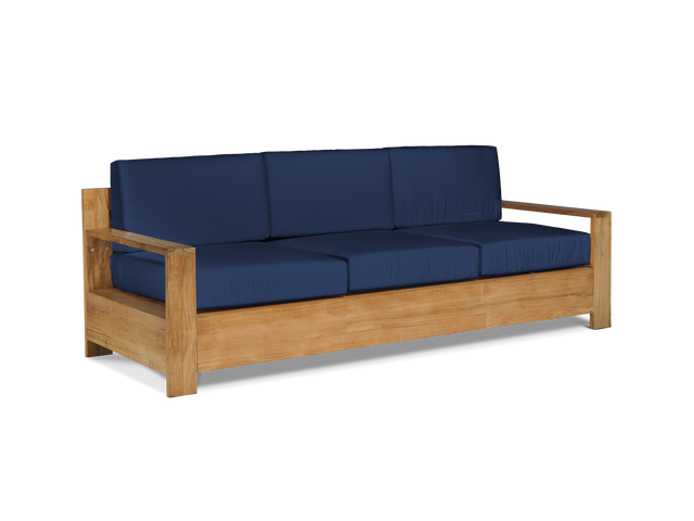 Qube 3-Person Teak Navy Outdoor Sofa with Sunbrella® Cushion - Ornate Home