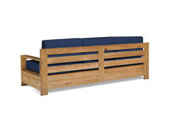 Qube 3-Person Teak Navy Outdoor Sofa with Sunbrella® Cushion - Ornate Home