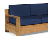 Qube 3-Person Teak Navy Outdoor Sofa with Sunbrella® Cushion - Ornate Home
