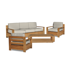 Qube Teak Canvas Outdoor Club Chair with Sunbrella® Cushion - Ornate Home
