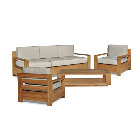 Qube Teak Canvas Outdoor Club Chair with Sunbrella® Cushion - Ornate Home