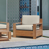 Qube Teak Canvas Outdoor Club Chair with Sunbrella® Cushion - Ornate Home