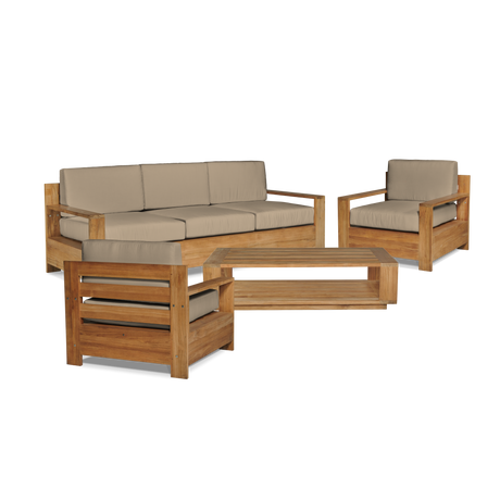 Qube Teak Fawn Outdoor Club Chair with Sunbrella® Cushion - Ornate Home