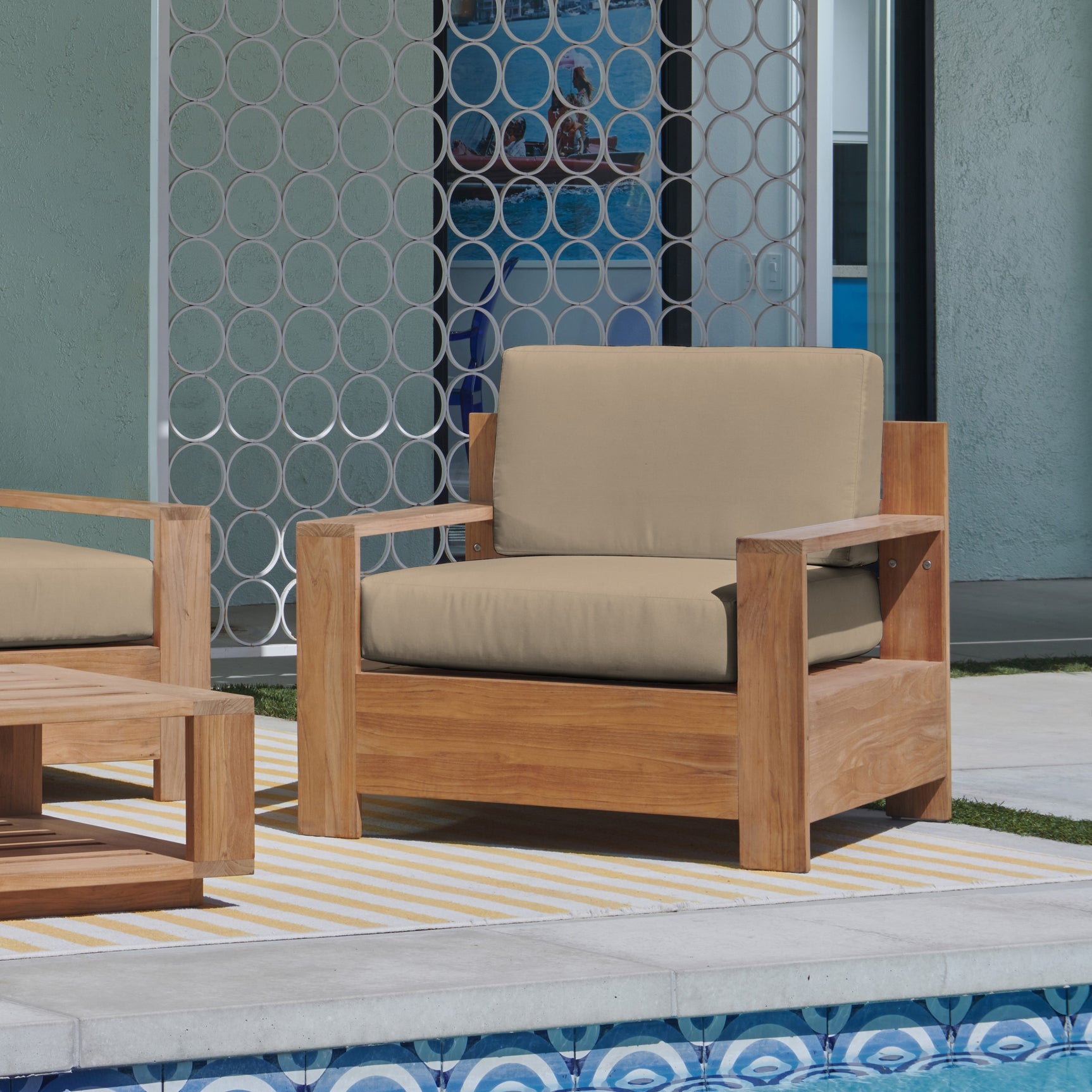 Qube Teak Fawn Outdoor Club Chair with Sunbrella® Cushion - Ornate Home