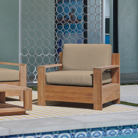 Qube Teak Fawn Outdoor Club Chair with Sunbrella® Cushion - Ornate Home