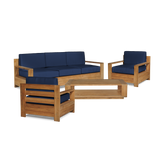 Qube Teak Navy Outdoor Club Chair with Sunbrella® Cushion - Ornate Home