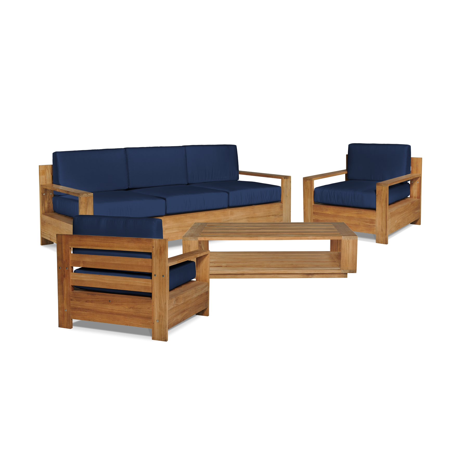 Qube Teak Navy Outdoor Club Chair with Sunbrella® Cushion - Ornate Home