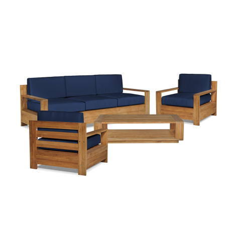 Qube Teak Navy Outdoor Club Chair with Sunbrella® Cushion - Ornate Home
