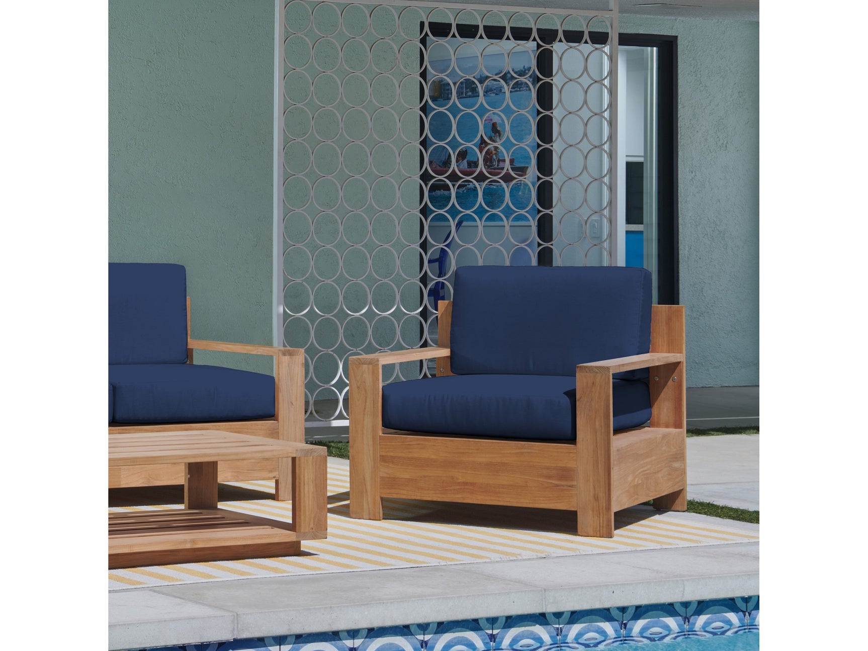 Qube Teak Navy Outdoor Club Chair with Sunbrella® Cushion - Ornate Home