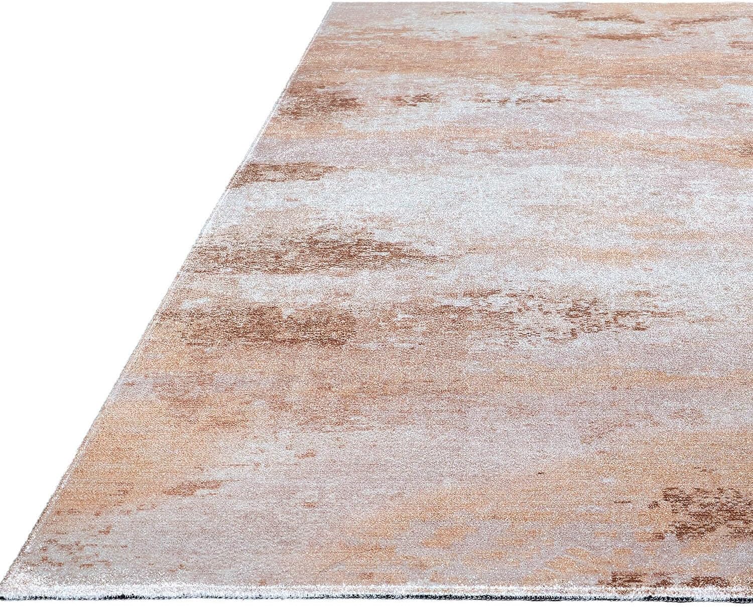 Queen Beige Modern Abstract Easy Silk Rubber Backing Soft Area Rug - Ornate Home