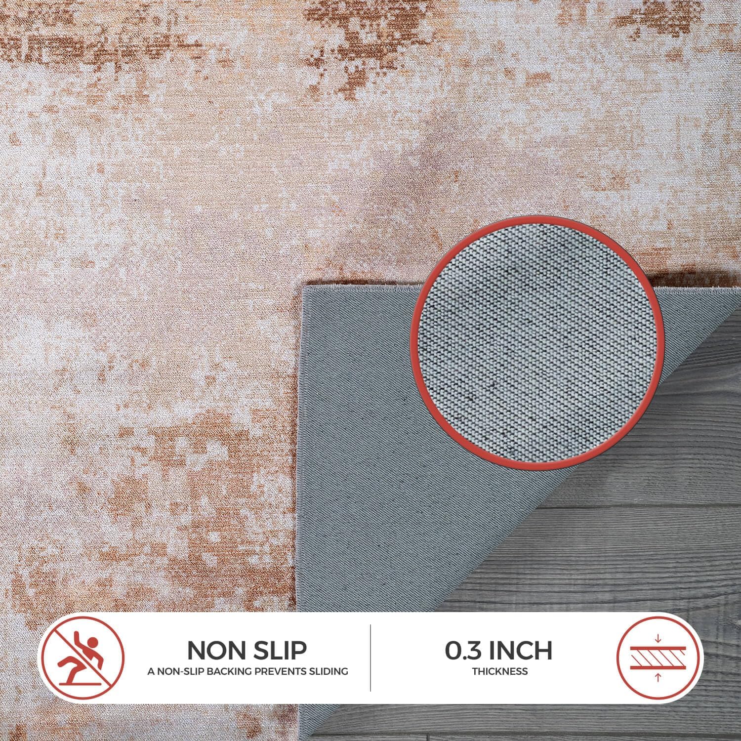 Queen Beige Modern Abstract Easy Silk Rubber Backing Soft Area Rug - Ornate Home