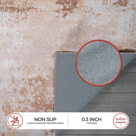 Queen Beige Modern Abstract Easy Silk Rubber Backing Soft Area Rug - Ornate Home