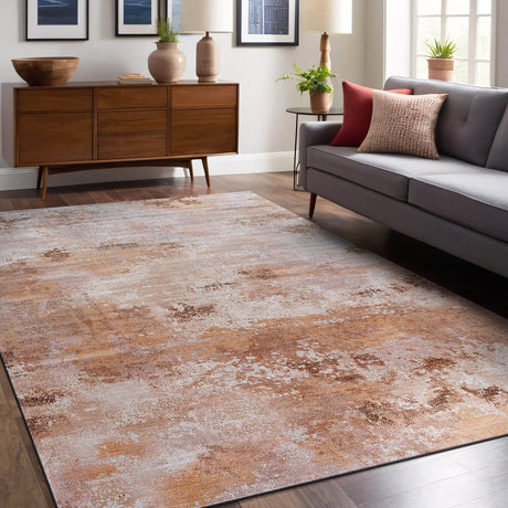 Queen Beige Modern Abstract Easy Silk Rubber Backing Soft Area Rug - Ornate Home