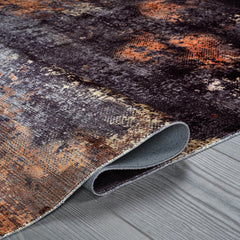 Queen Black Modern Abstract Easy Silk Rubber Backing Soft Area Rug  5x7 - Ornate Home