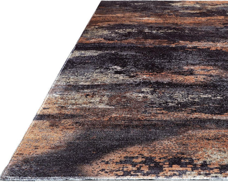 Queen Black Modern Abstract Easy Silk Rubber Backing Soft Area Rug  5x7 - Ornate Home