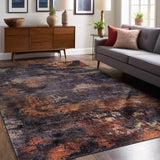 Queen Black Modern Abstract Easy Silk Rubber Backing Soft Area Rug  5x7 - Ornate Home
