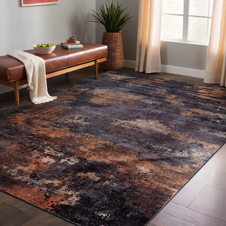 Queen Black Modern Abstract Easy Silk Rubber Backing Soft Area Rug  5x7 - Ornate Home