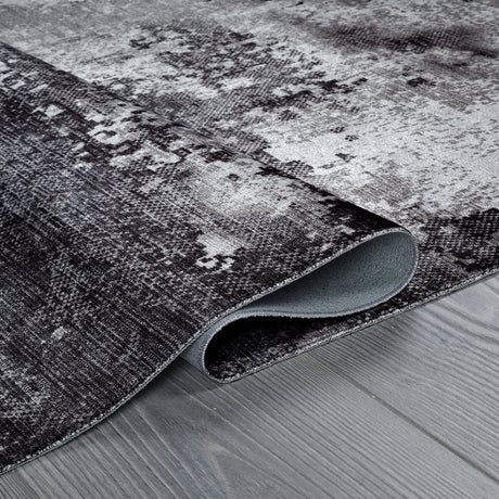 Queen Gray Modern Abstract Easy Silk Rubber Backing Soft Area Rug - Ornate Home