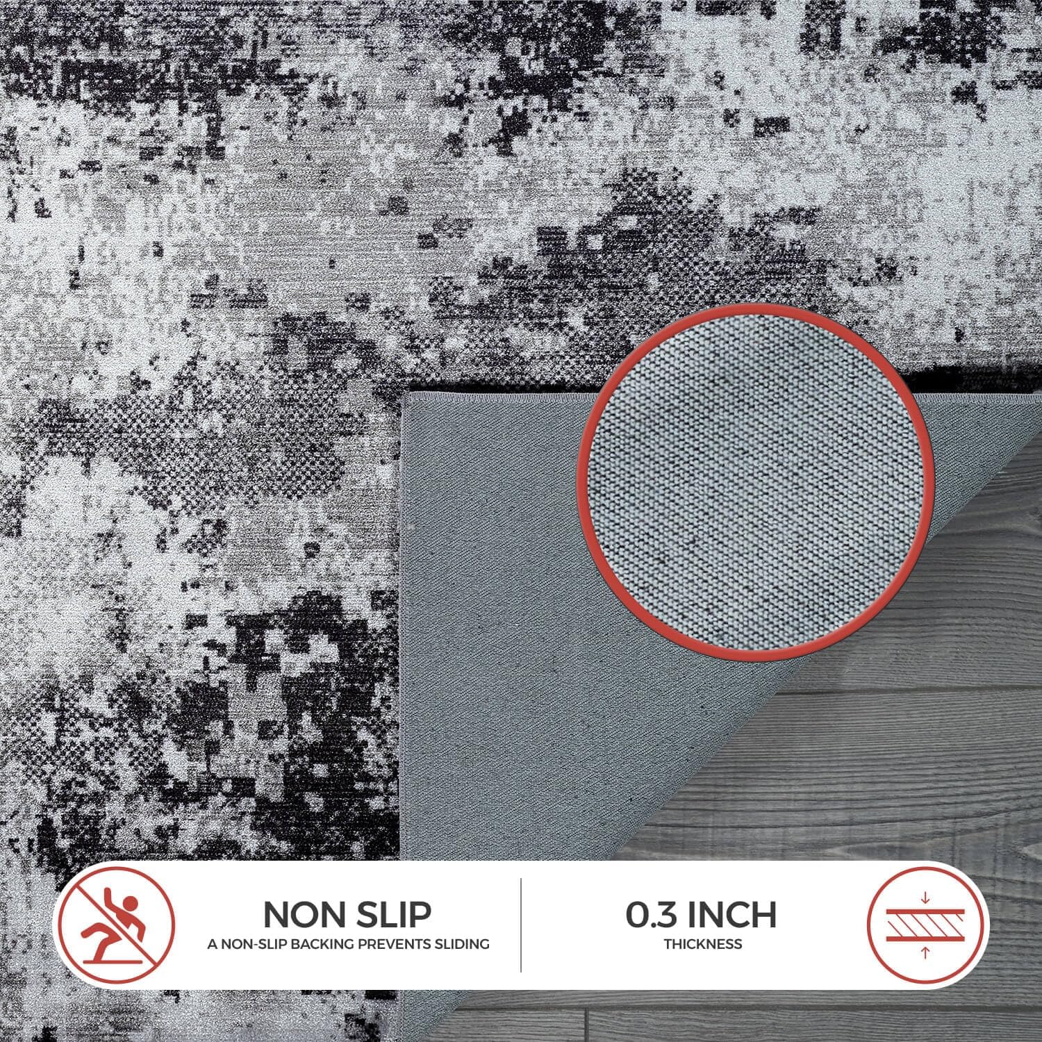 Queen Gray Modern Abstract Easy Silk Rubber Backing Soft Area Rug - Ornate Home