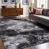 Queen Gray Modern Abstract Easy Silk Rubber Backing Soft Area Rug - Ornate Home