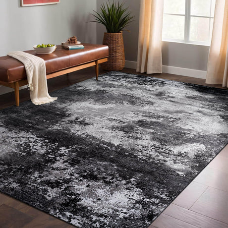 Queen Gray Modern Abstract Easy Silk Rubber Backing Soft Area Rug - Ornate Home