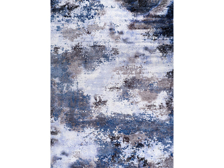 Queen Navy Modern Abstract Easy Silk Rubber Backing Soft Area Rug - Ornate Home