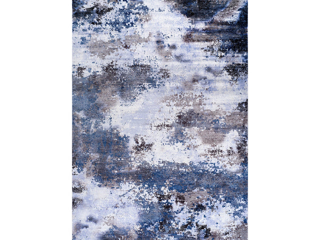 Queen Navy Modern Abstract Easy Silk Rubber Backing Soft Area Rug - Ornate Home