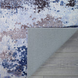 Queen Navy Modern Abstract Easy Silk Rubber Backing Soft Area Rug - Ornate Home