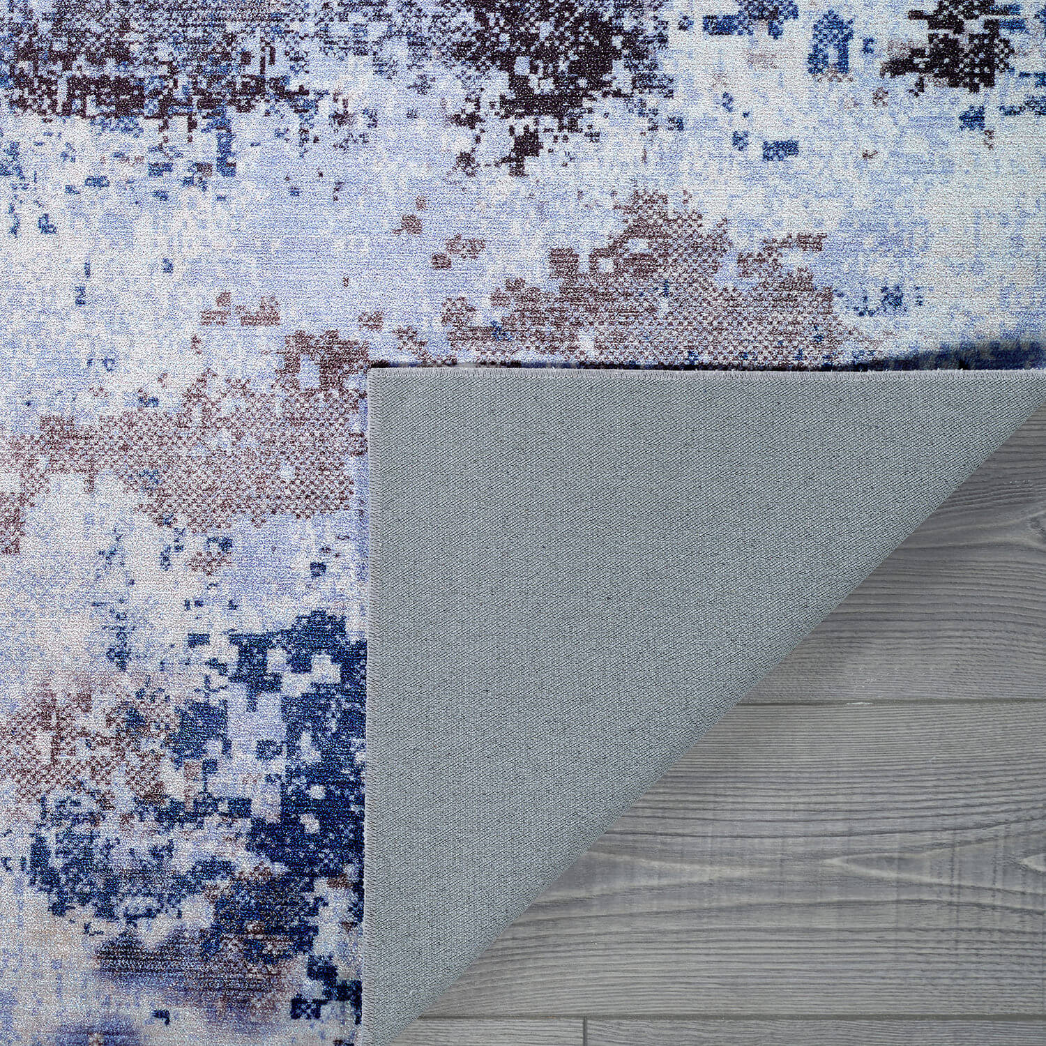 Queen Navy Modern Abstract Easy Silk Rubber Backing Soft Area Rug - Ornate Home