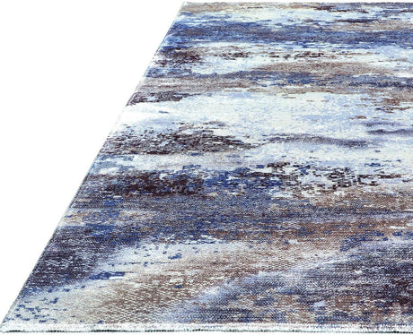 Queen Navy Modern Abstract Easy Silk Rubber Backing Soft Area Rug - Ornate Home