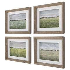 Quiet Meadows Green/Woodtone Framed Prints (Set of 4) - Ornate Home