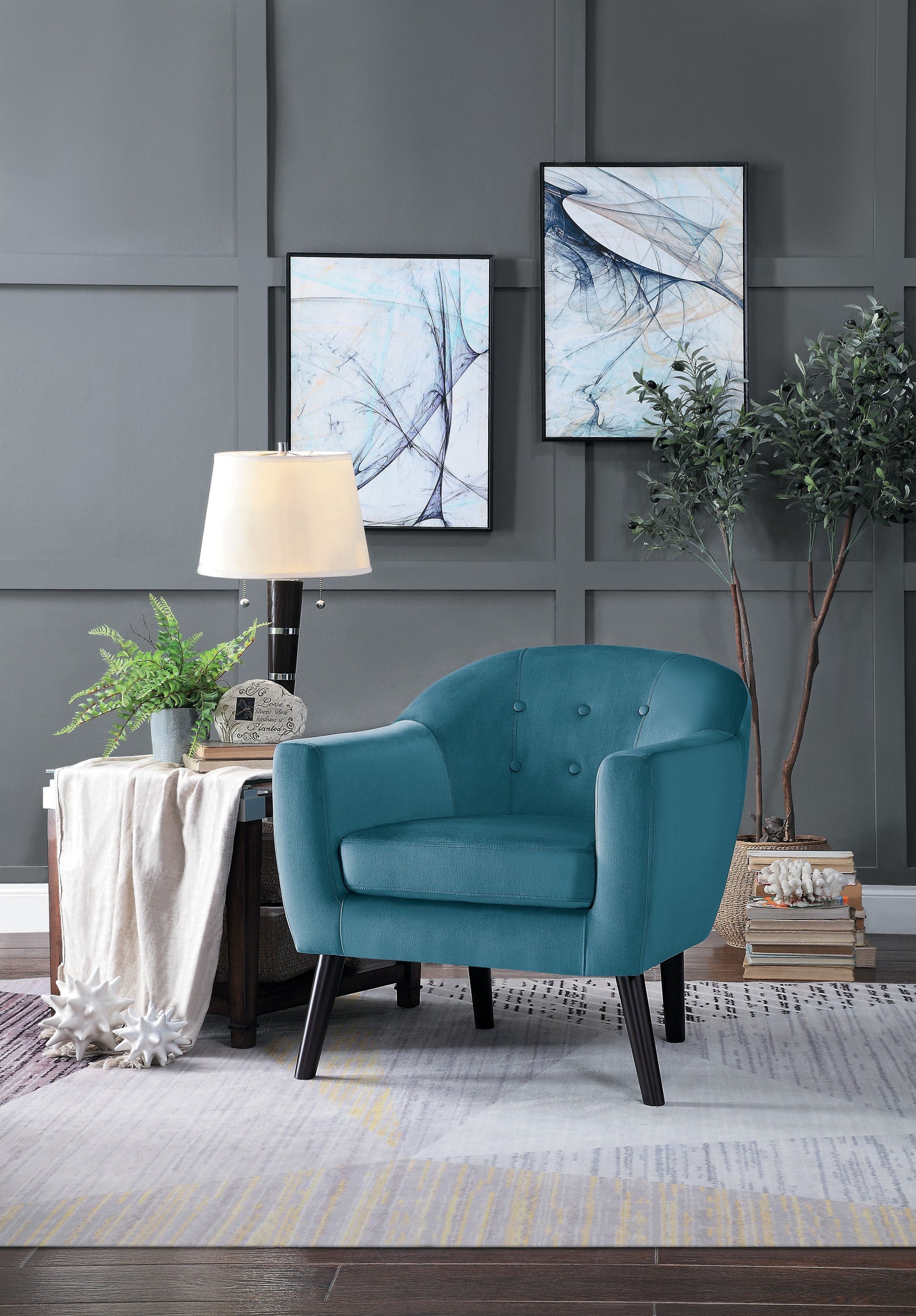 Quill Blue Velvet Accent Chair - Ornate Home