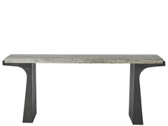 Quill White Travertine/Dark Bronze Console Table - Ornate Home