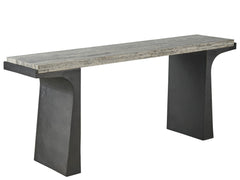 Quill White Travertine/Dark Bronze Console Table - Ornate Home