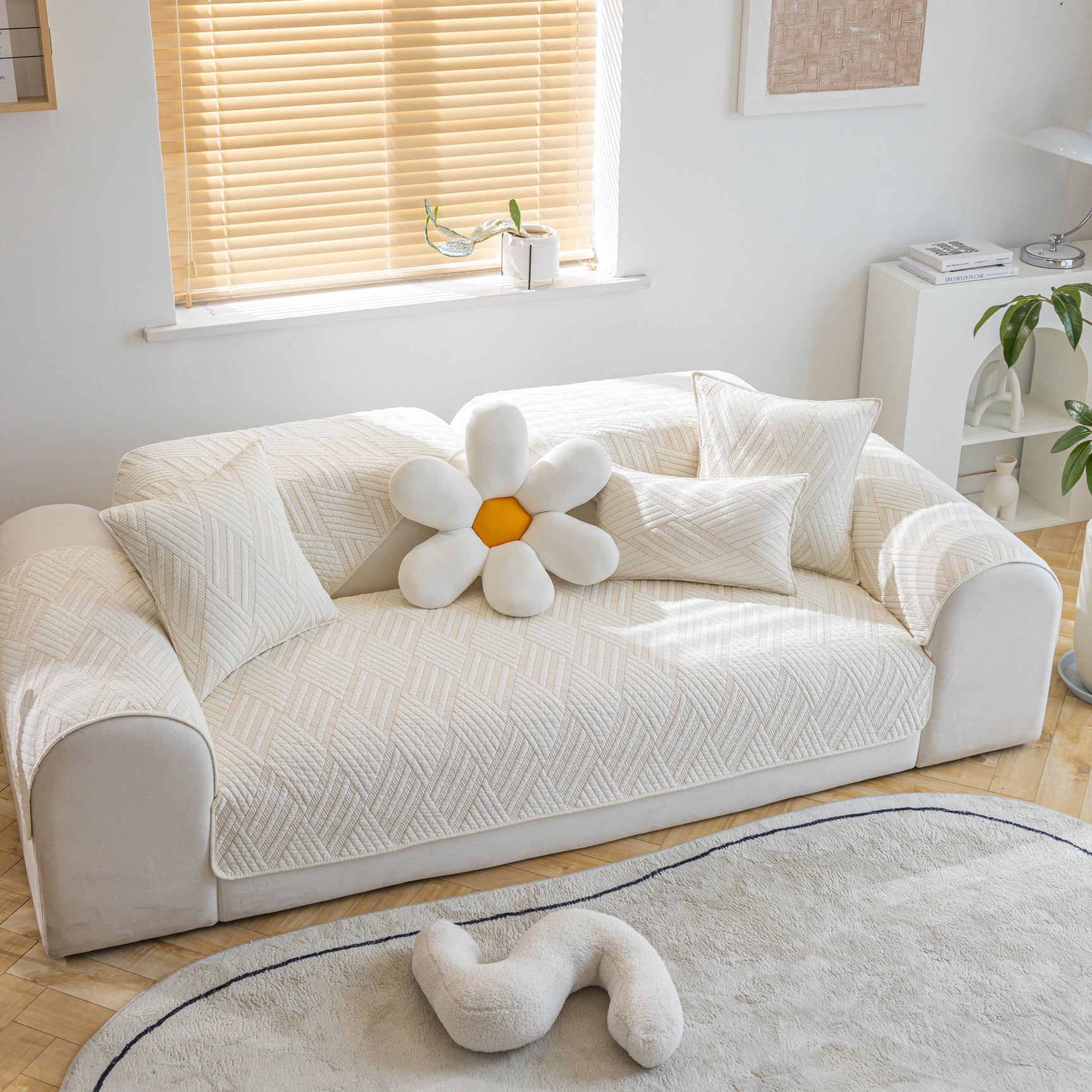 Quilted Geometric Cotton Sofa Cover, Non-Slip & Thick Padded Furniture Covers - Ornate Home