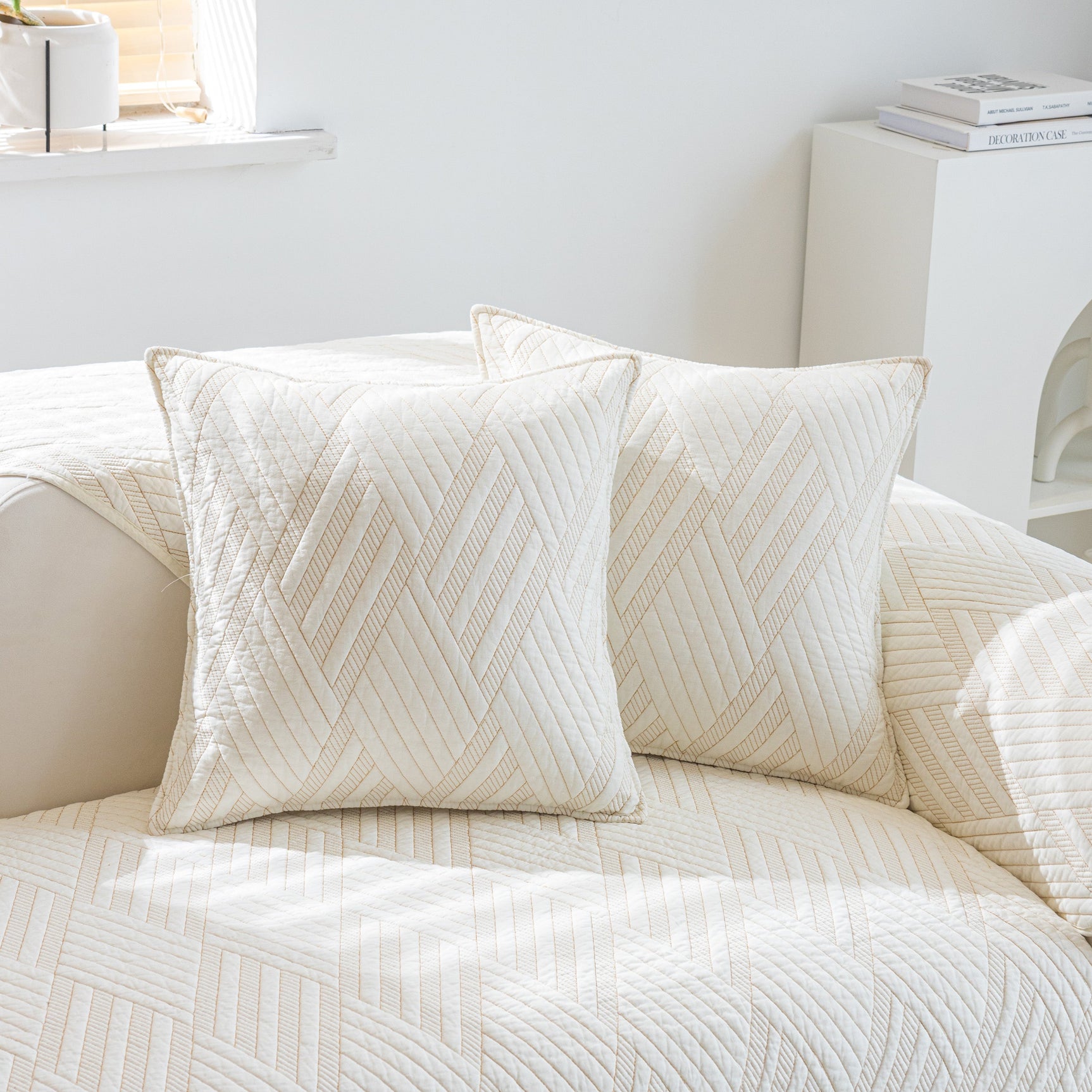 Quilted Geometric Cotton Sofa Cover, Non-Slip & Thick Padded Furniture Covers - Ornate Home
