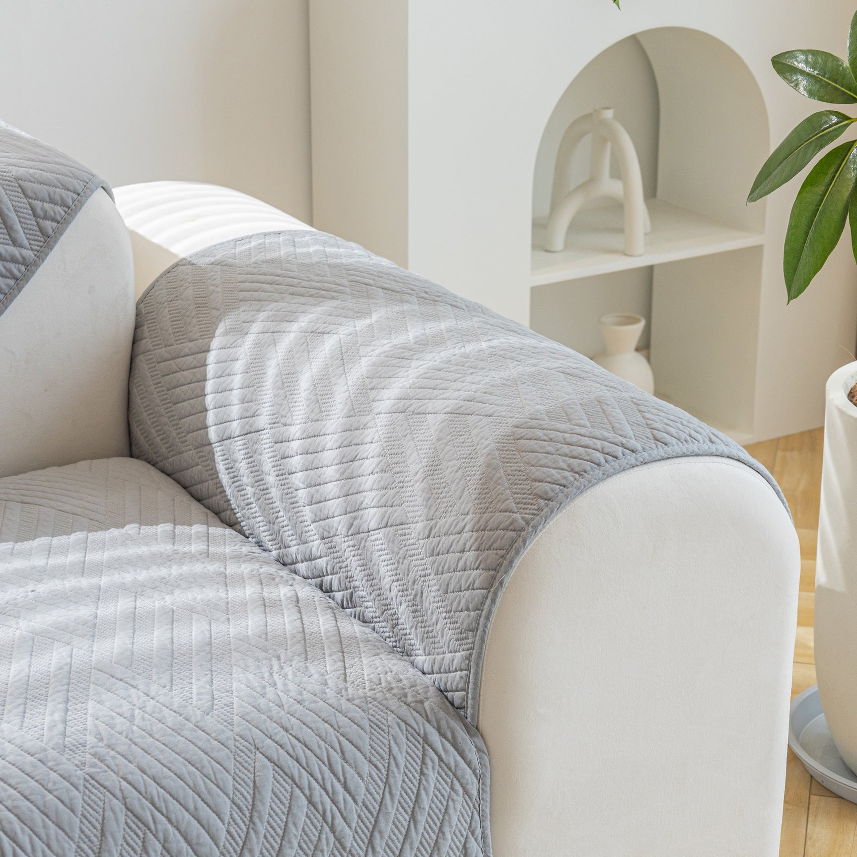 Quilted Geometric Cotton Sofa Cover, Non-Slip & Thick Padded Furniture Covers - Ornate Home